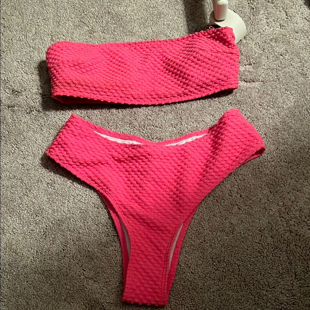 Bright Pink Textured Bikini Set